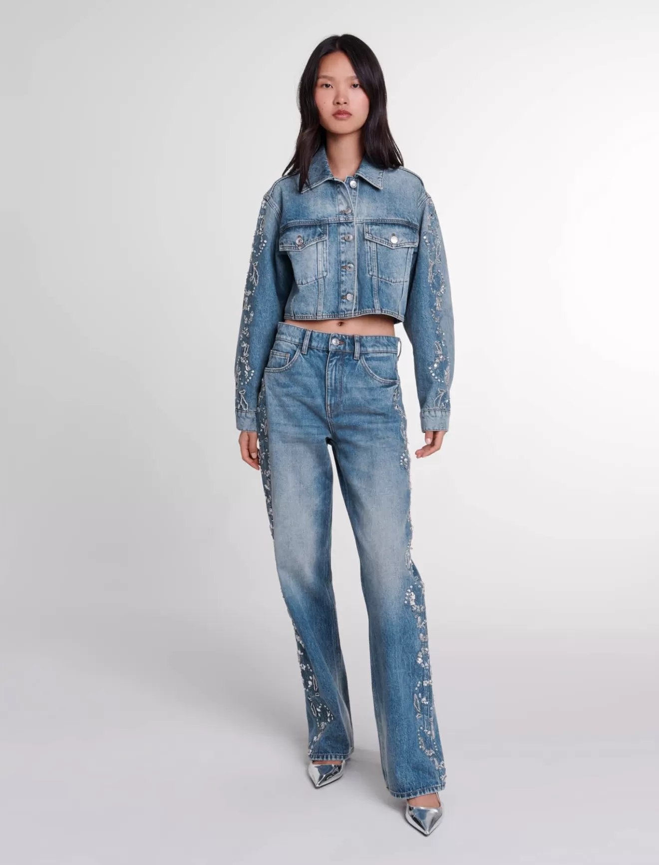 Blouson en denim brodé-Maje Best Sale