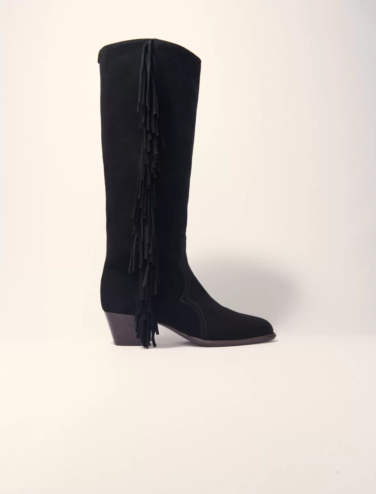 Bottes western en suède à franges-Maje Discount