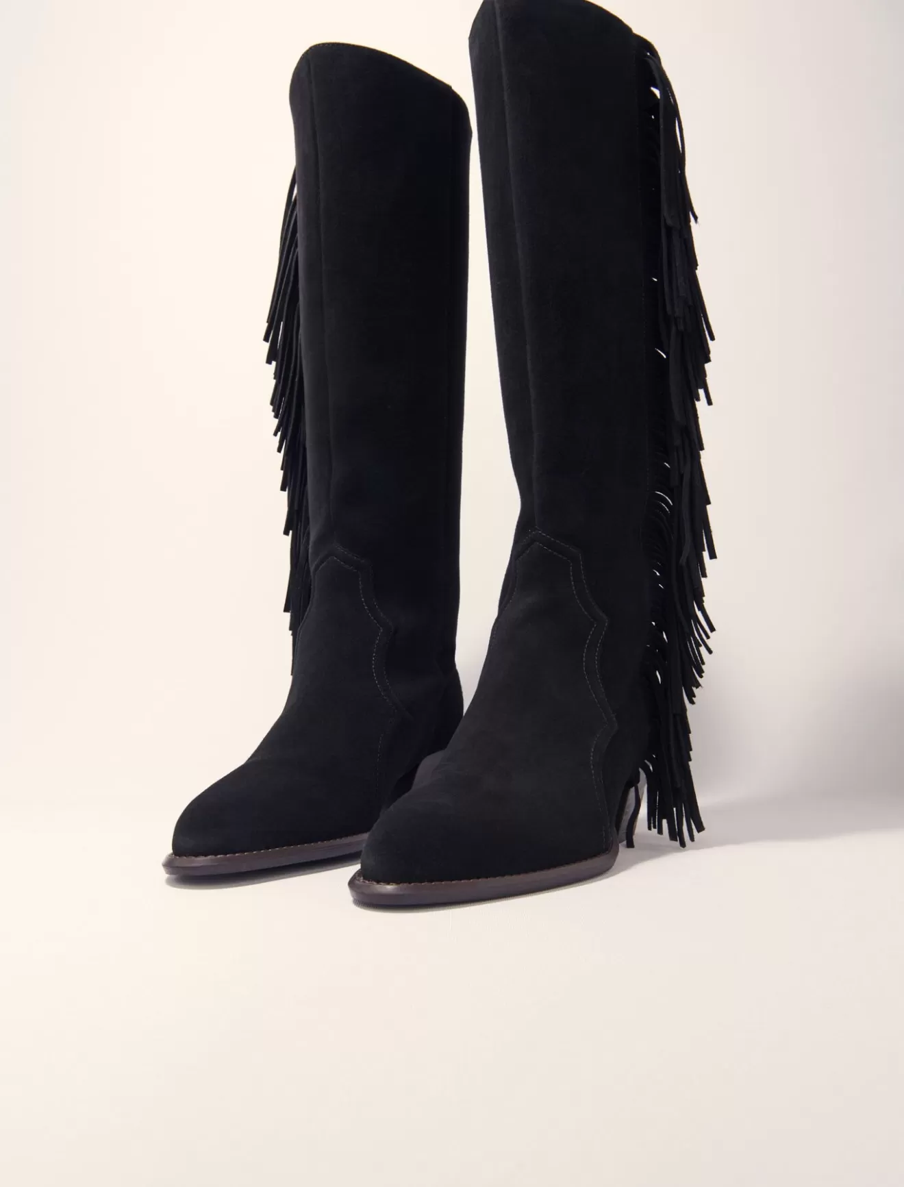 Bottes western en suède à franges-Maje Discount