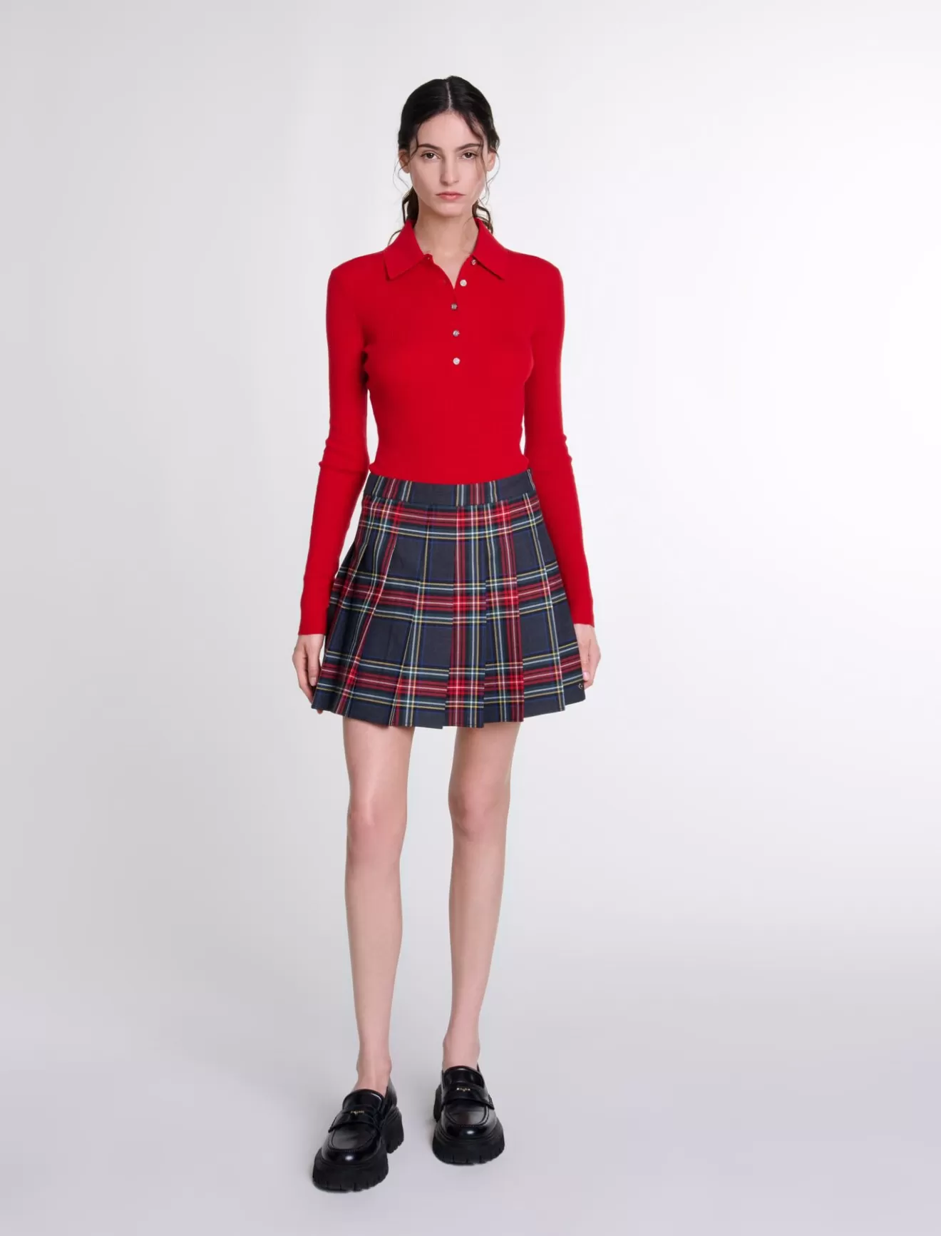 Jupe courte imprimé tartan-Maje Cheap