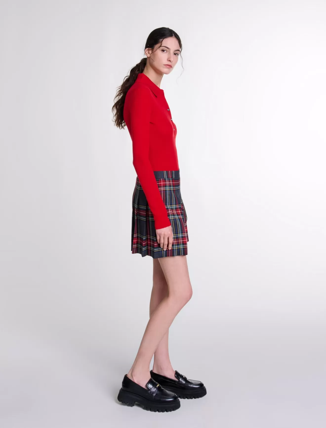 Jupe courte imprimé tartan-Maje Cheap