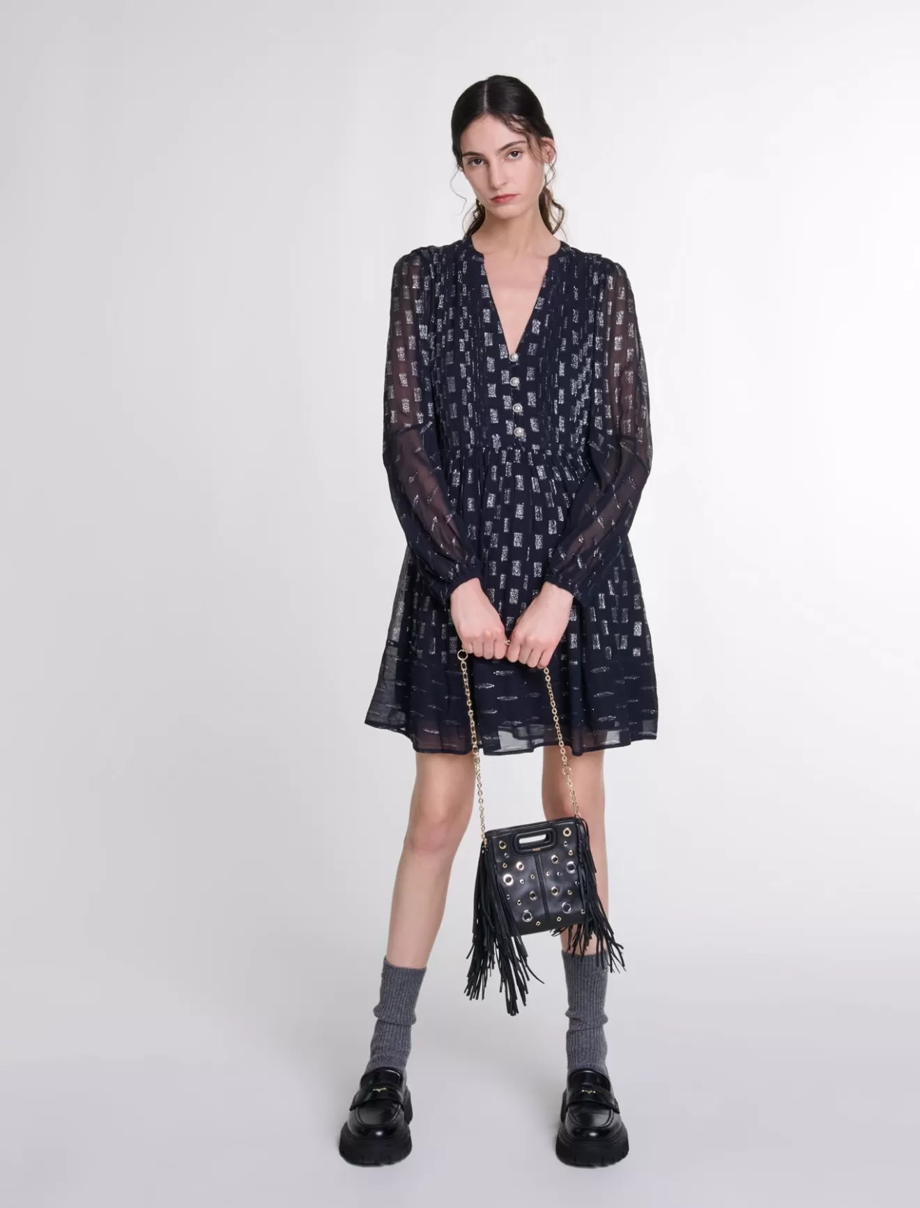 Robe courte plissée à imprimé fleurs-Maje Fashion