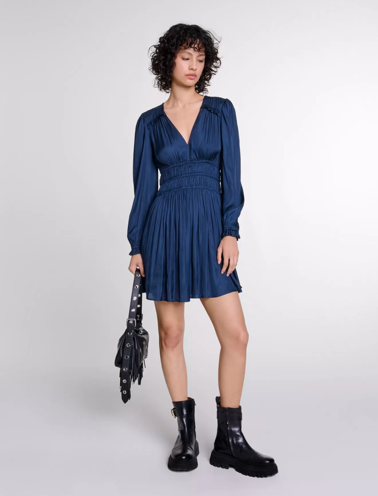 Robe courte satinée à volants-Maje Outlet