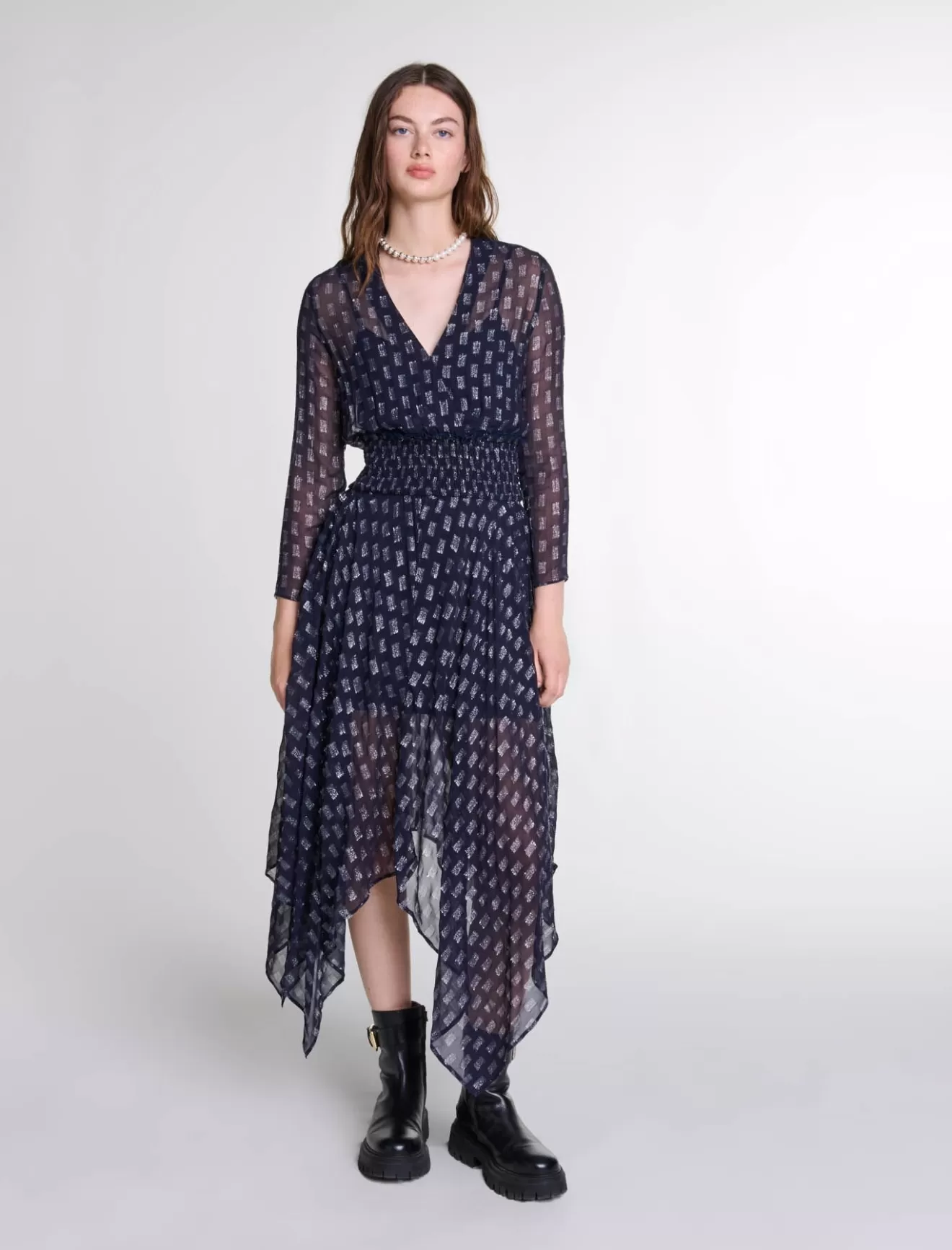 Robe longue asymétrique imprimé fleurs-Maje Outlet