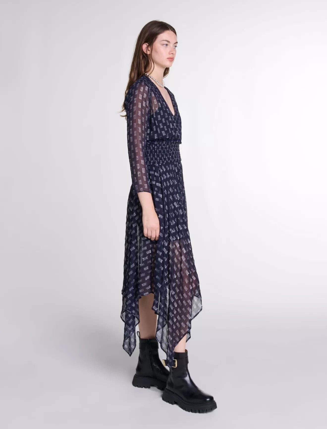 Robe longue asymétrique imprimé fleurs-Maje Outlet