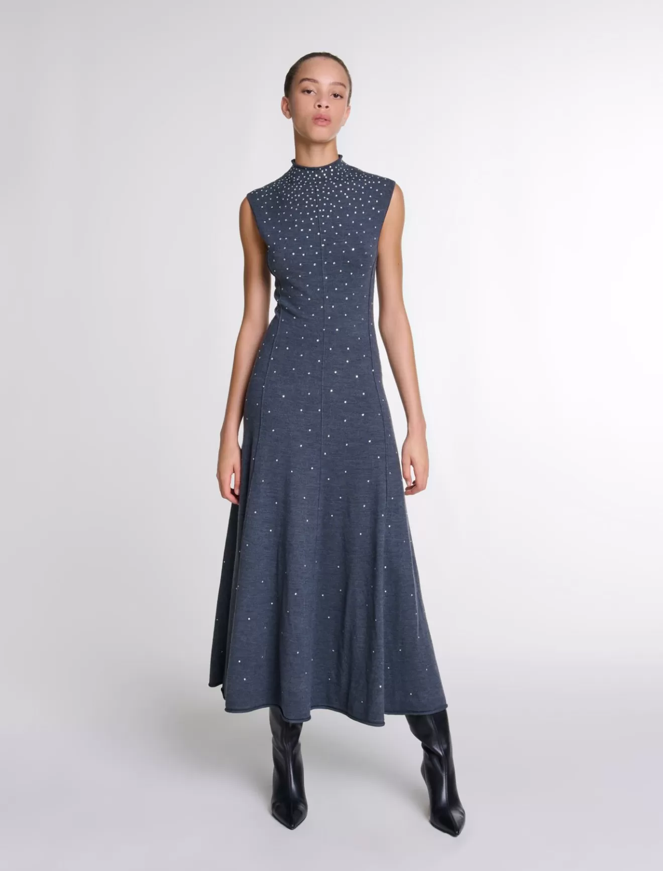 Robe longue en maille à strass-Maje New