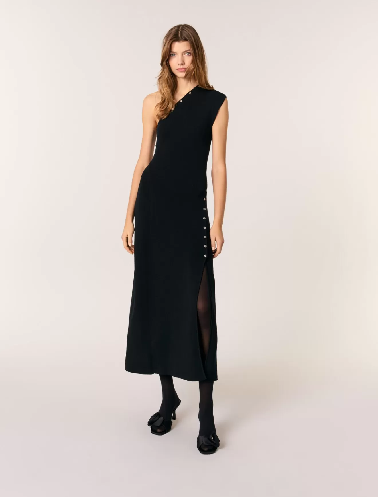 Robe longue en maille asymétrique-Maje Hot