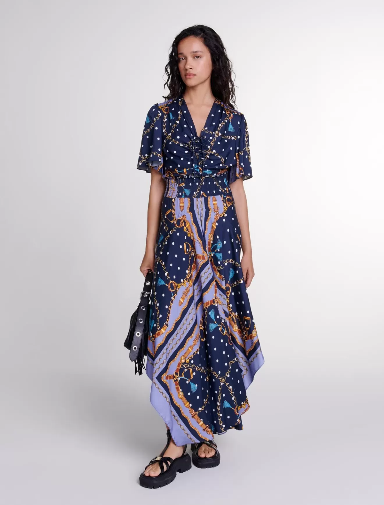 Robe longue satinée imprimée-Maje Online