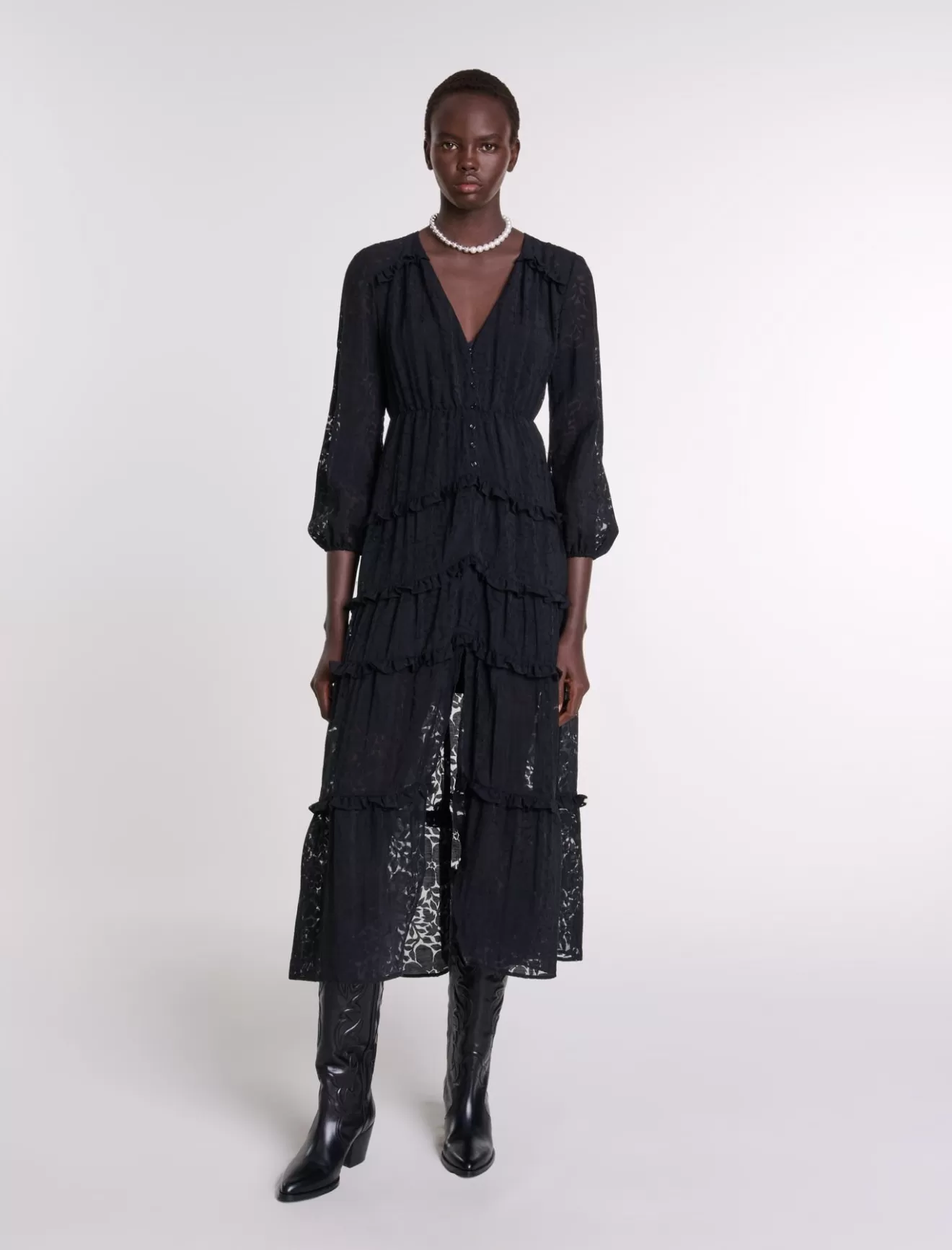 Robe longue volantée à motif-Maje Online