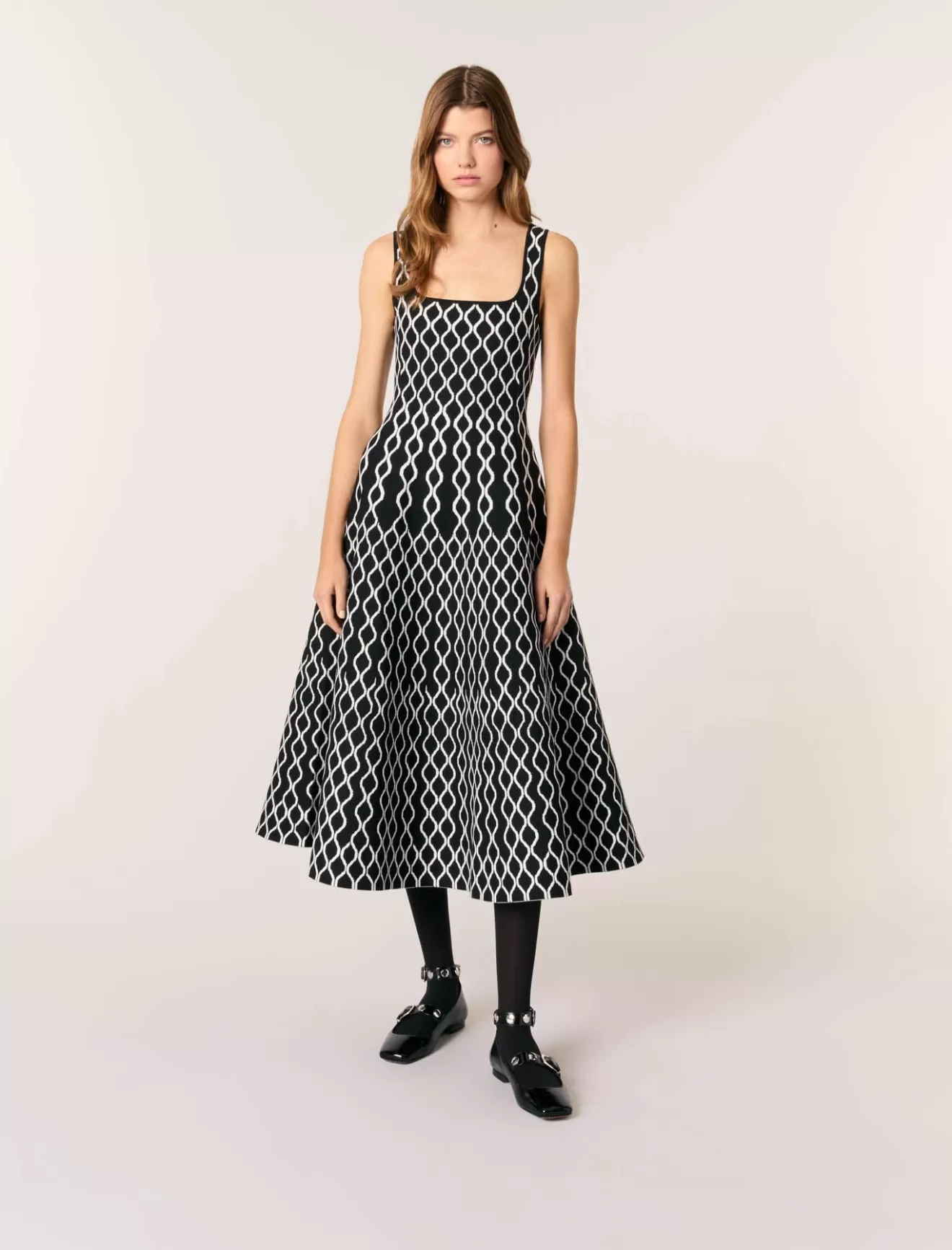 Robe midi en maille jacquard-Maje Sale