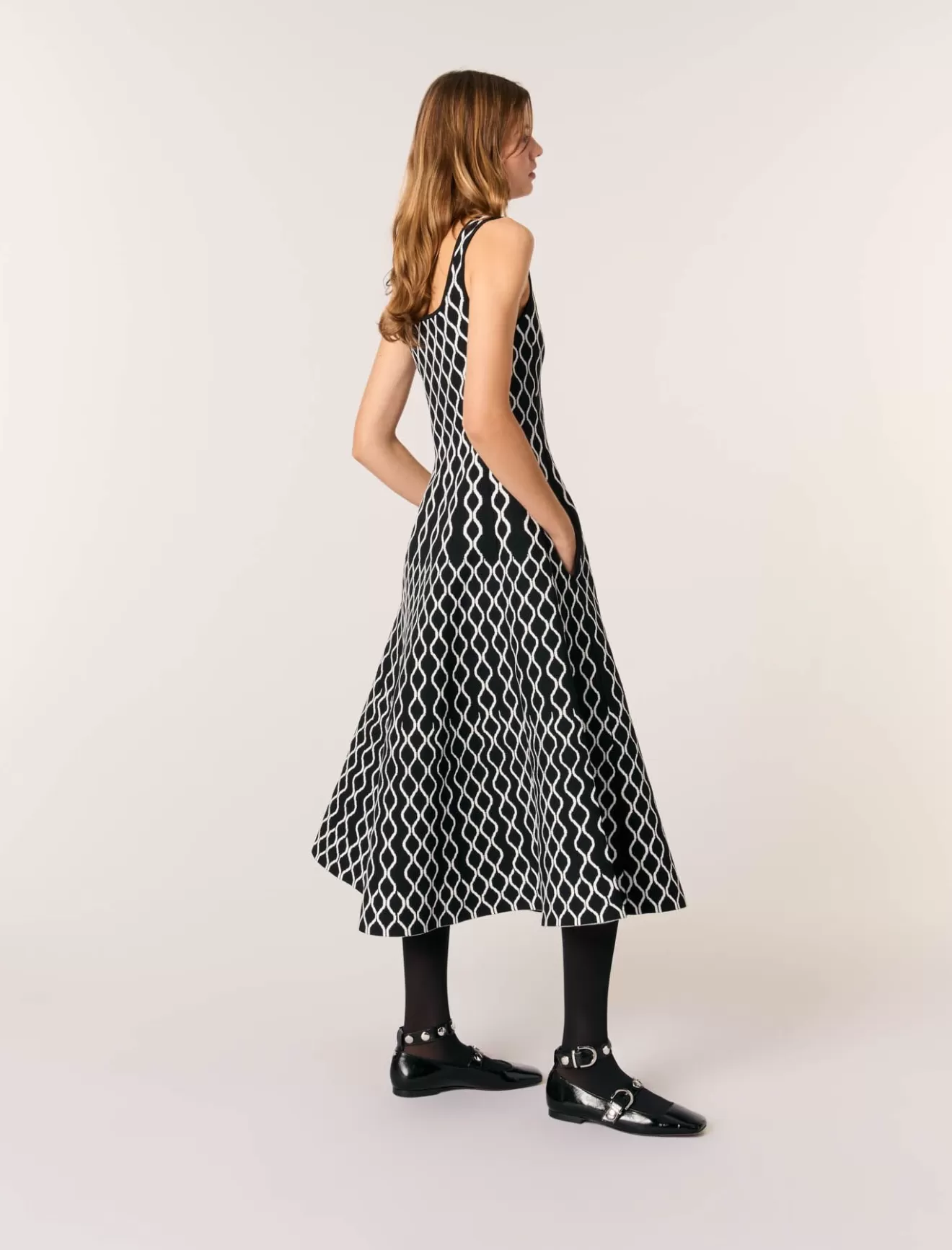 Robe midi en maille jacquard-Maje Sale