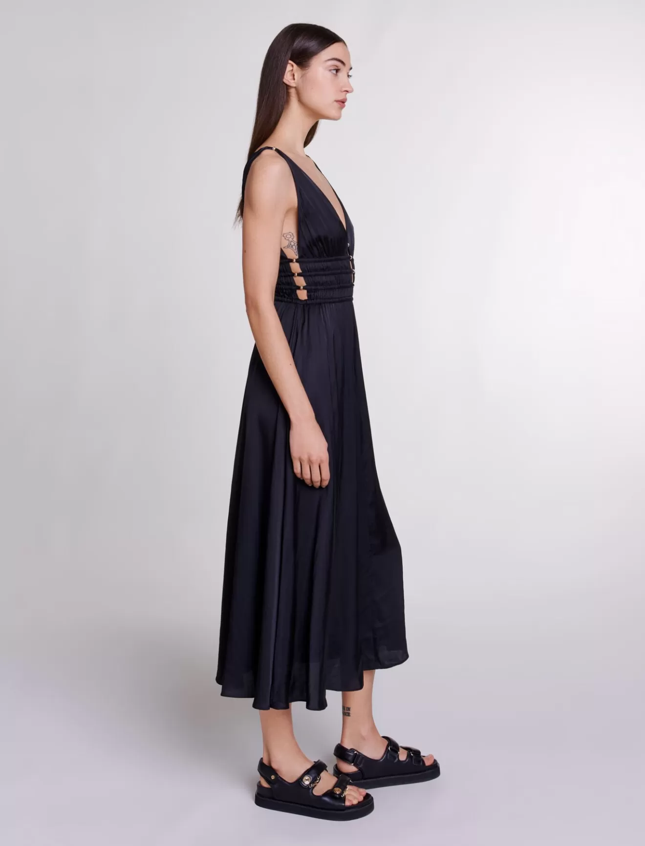 Robe satinée ajourée-Maje Cheap